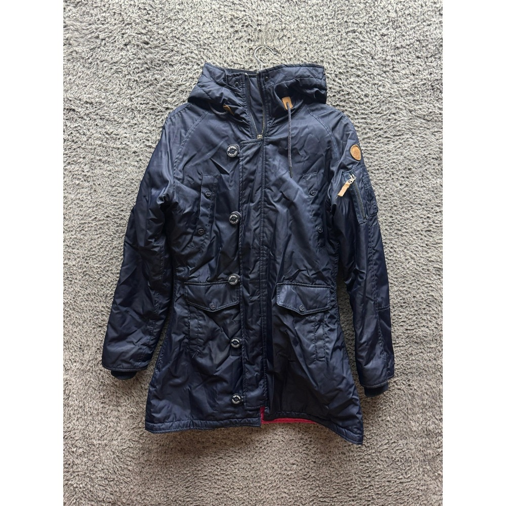 Top Gun Nylon Hooded Fleece-Lined Waterproof Parka Jacket Dark‎ Blue Mens Size L